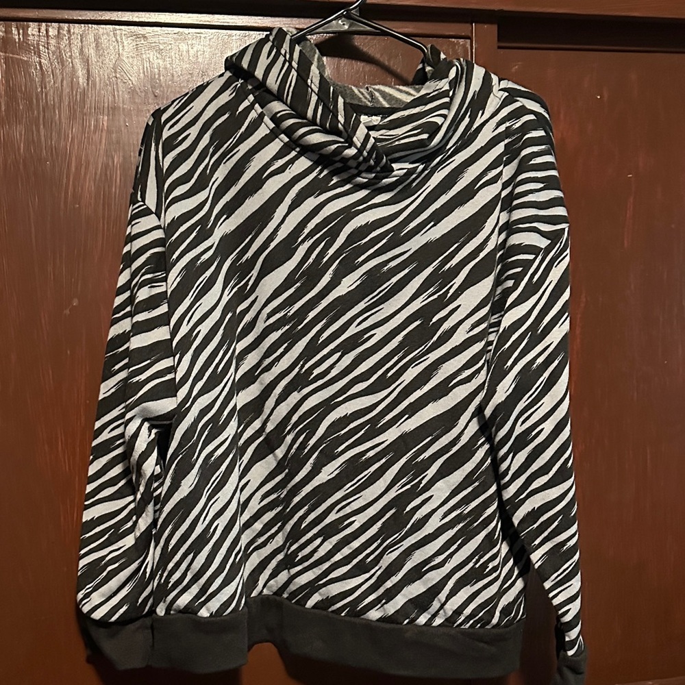 Just Be Black and White Zebra Pattern Cowl Neck Sweater